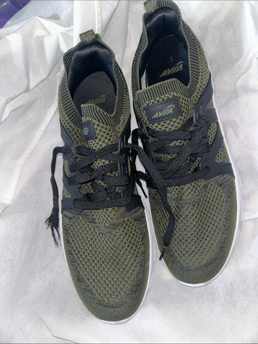Avia Men’s Olive Green and Black Knit Slip-On Lace Sneakers OLISB
